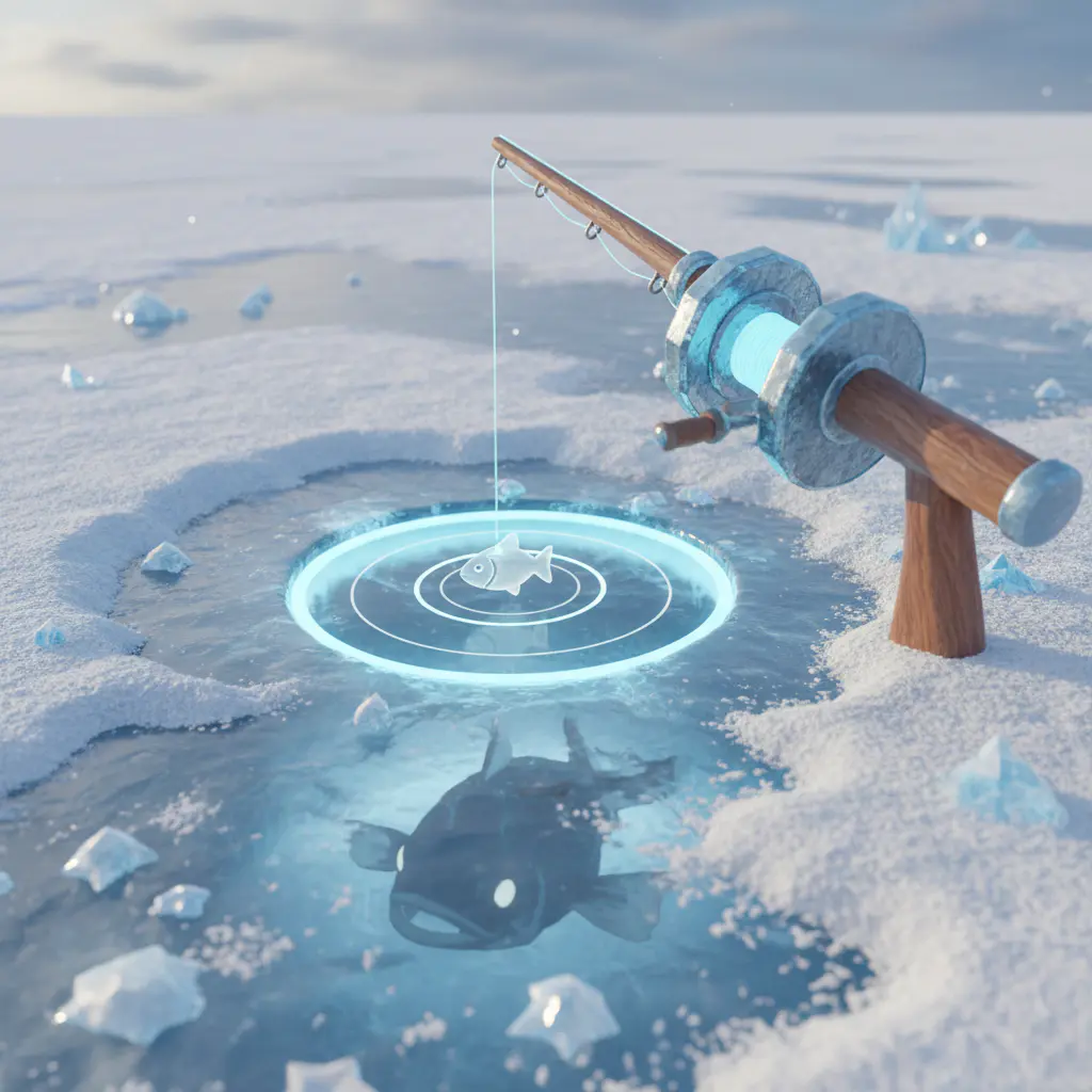 Close up of ice fishing rod mechanics