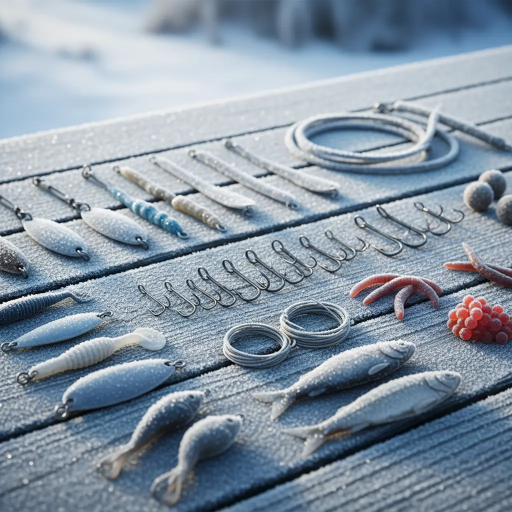 Fishing tackle guide on frosty table